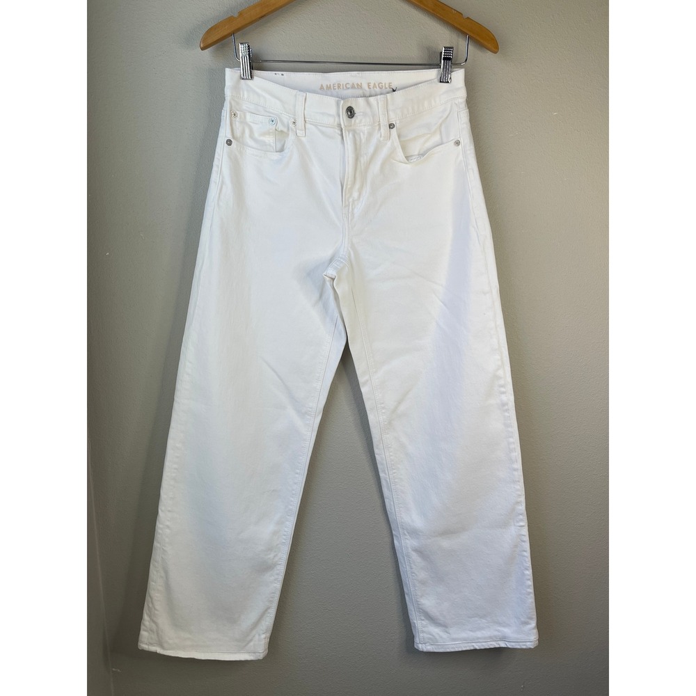 American Eagle Stovepipe High Rise Jeans White Stretch Denim 2 Short